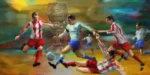 Igrači u bijelim i crvenim dresovima bore se za loptu ispred gola